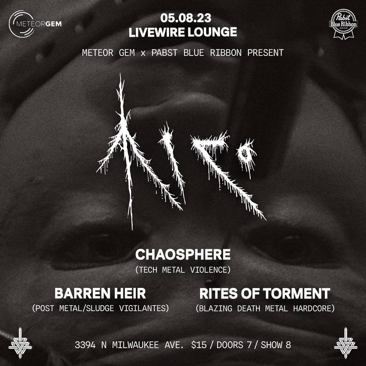 MeteorGem's tweet photo. ✨WE ARE PROUD TO PRESENT✨

MICO (Colombia) 
with local support:
CHAOSPHERE @chaosphere1 
BARREN HEIR @BarrenHeir  
RITES OF TORMENT 
HOSTED BY LIVEWIRE LOUNGE IN AVONDALE - CHICAGO @LiveWireLounge  
MAY 8, 2023
3394 N MILWAUKEE AVE

#chicagometal #livemetalchicago #mico https://t.co/U7JcNgDDVq
