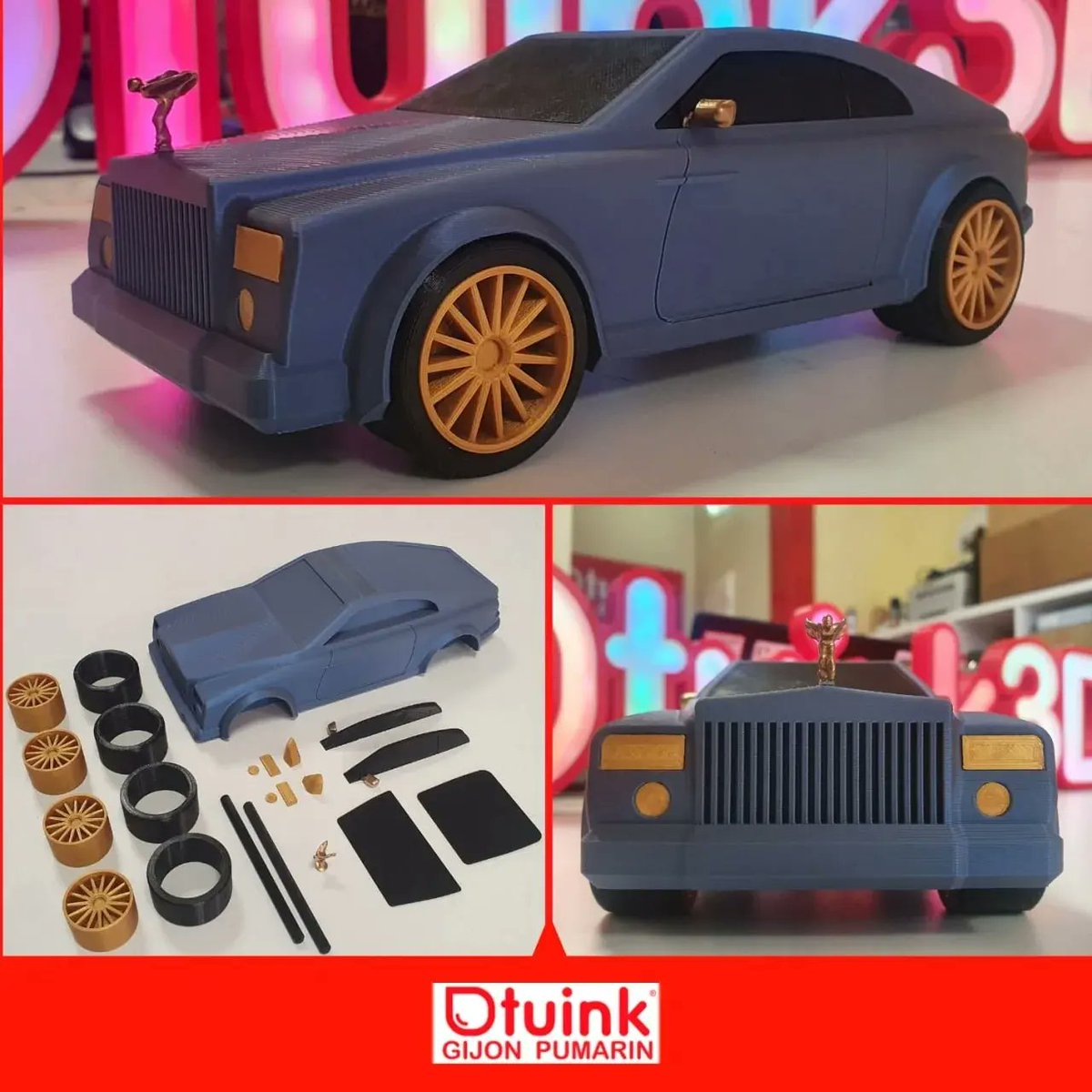 GijonTuink's tweet photo. 📣 El #GreatestPrint de la semana es este #RollsRoyce impreso en #3D y ensamblado por @AsturMaker con #Filamento3D🔝 de @smartmaterials3 ➡️ el #PLA azul seda metálico se sale; el emblema en #resina; llantones en #PLA dorado y los neumaticos en #TPU 👌
Gran diseño de @soarpix3d https://t.co/hJz1AxXs76