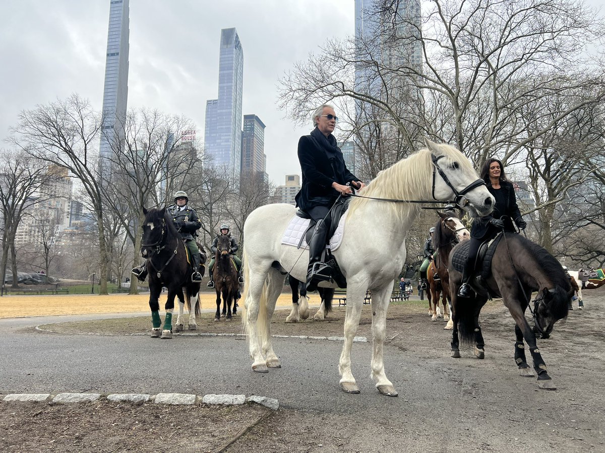 It’s not every day you see a Tenor serenading through Central Park on horseback! We were honored to escort @andreabocelli on his ride today. Arrivederci!