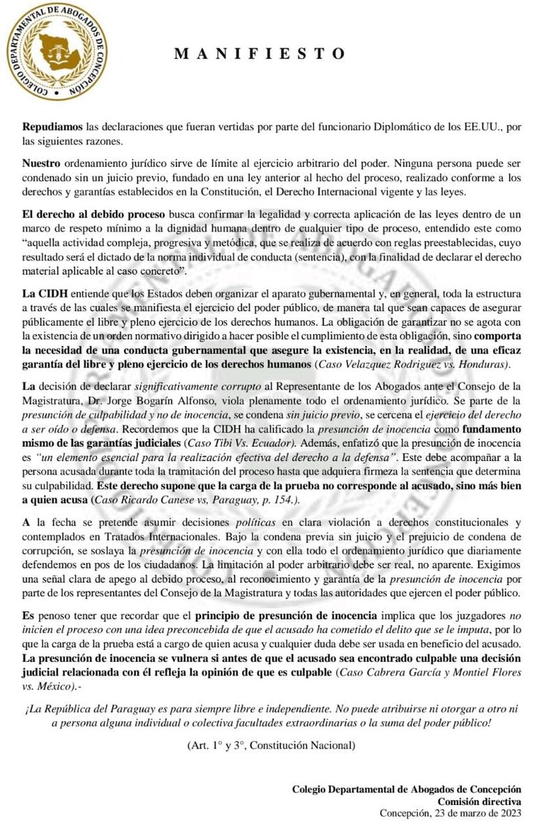 cdaconcep's tweet photo. Manifiesto

#CDAC2023⚖🇵🇾 https://t.co/vqt7FpD23e