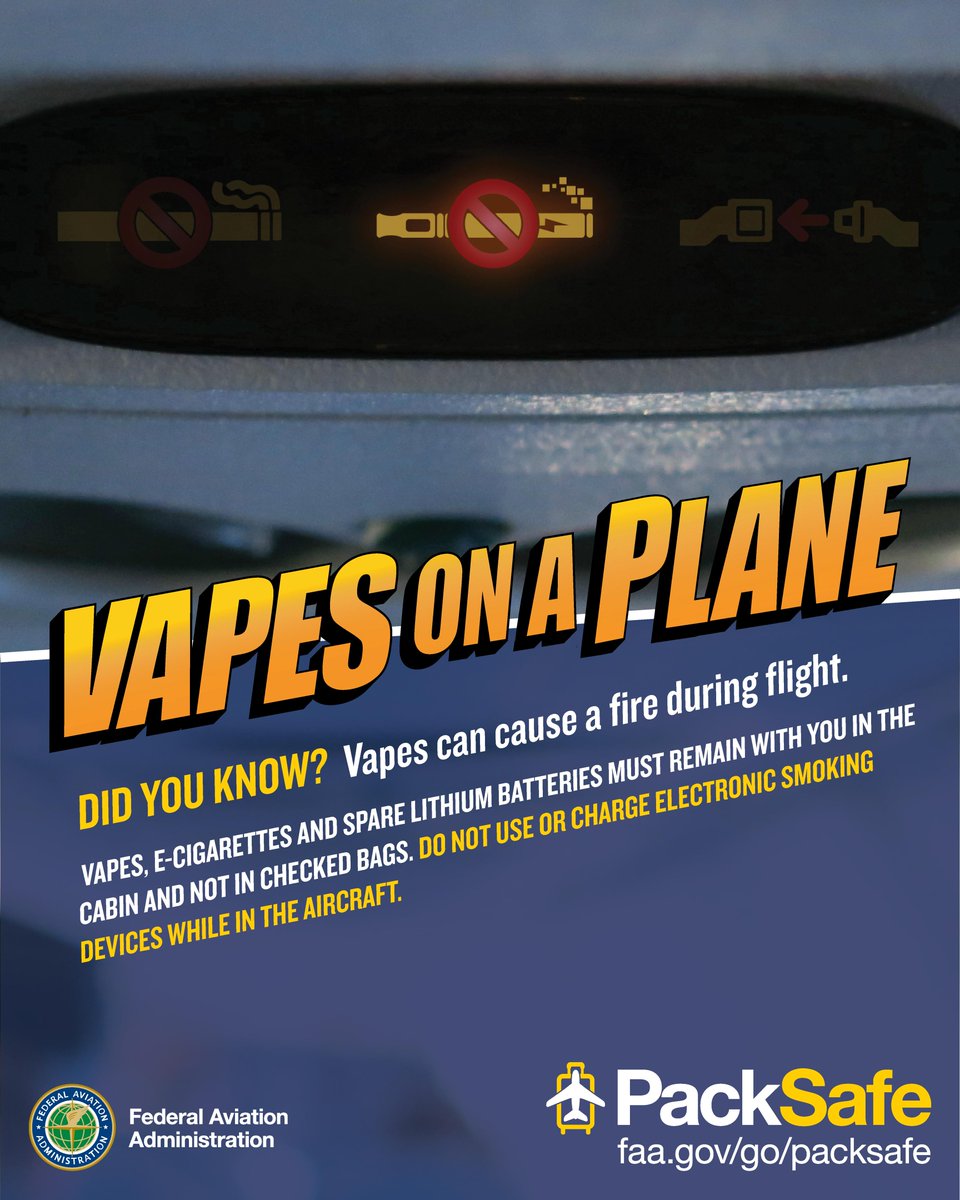 can you fly with a pack of cigarettes Vape safety is important, don't blow it. Pack your vape safely for your  next flight with these tips: Keep it with you in the cabin, not in checked  bags. Do not use