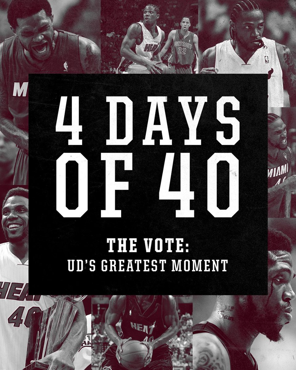 MiamiHEAT's tweet photo. 20 seasons of mean, gritty, in-your-face moments that define the OG. 

Vote for your favorite &amp; get a special gift in honor of #4DaysOf40: https://t.co/K0tmlqCYd4 https://t.co/jbnloLtvsc