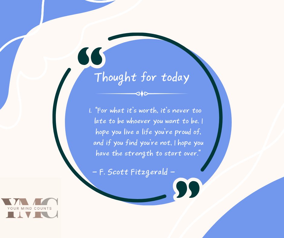 minds_do_matter's tweet photo. “For what it’s worth, it’s never too late to be whoever you want to be. I hope you live a life you’re proud of, and if you find you’re not, I hope you have the strength to start over.” – F. Scott Fitzgerald

#motivationquotes #Mindfulness #yourmindcounts #wellness #selfcare https://t.co/L1cu9KstXT