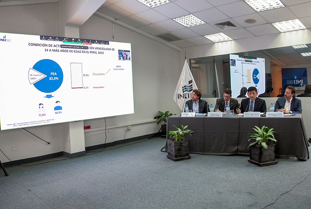 INEI_oficial's tweet photo. El Jefe del #INEI presentó los «Hallazgos de la II Encuesta dirigida a la población venezolana que reside en el país #ENPOVE 2022» en el evento #DiálogoPerúSostenible del @CIESLimaPeru. Participaron representantes de @OIM_Peru, @ACNURPeru, @equilibrium_cd y @gizperu.
#PerúContigo https://t.co/Xw8FPCyjck