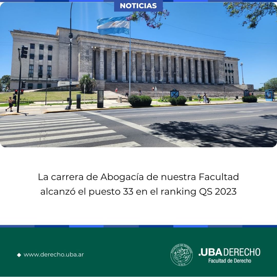 La carrera de Abogacía de nuestra Facultad alcanzó el puesto 33 en el QS World University Rankings by Subject 2023.

Desde la Secretaría de Investigación nos orgullece colaborar en la mejora de la calidad académica.