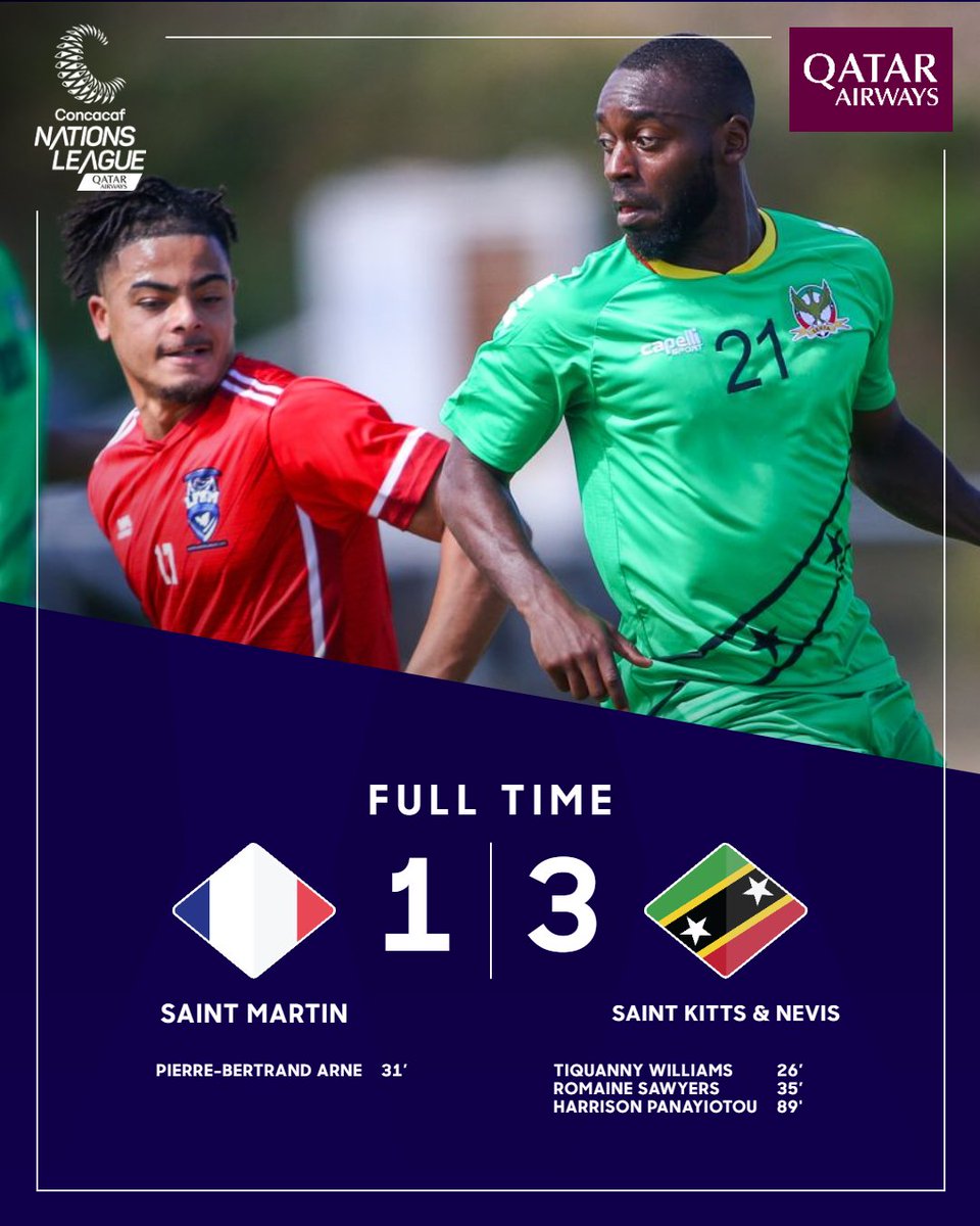 CNationsLeague's tweet photo. Final whistle! 

🇰🇳 @SKNFA_ gets the 3 points!

#CNL https://t.co/BFD5EqZAgD
