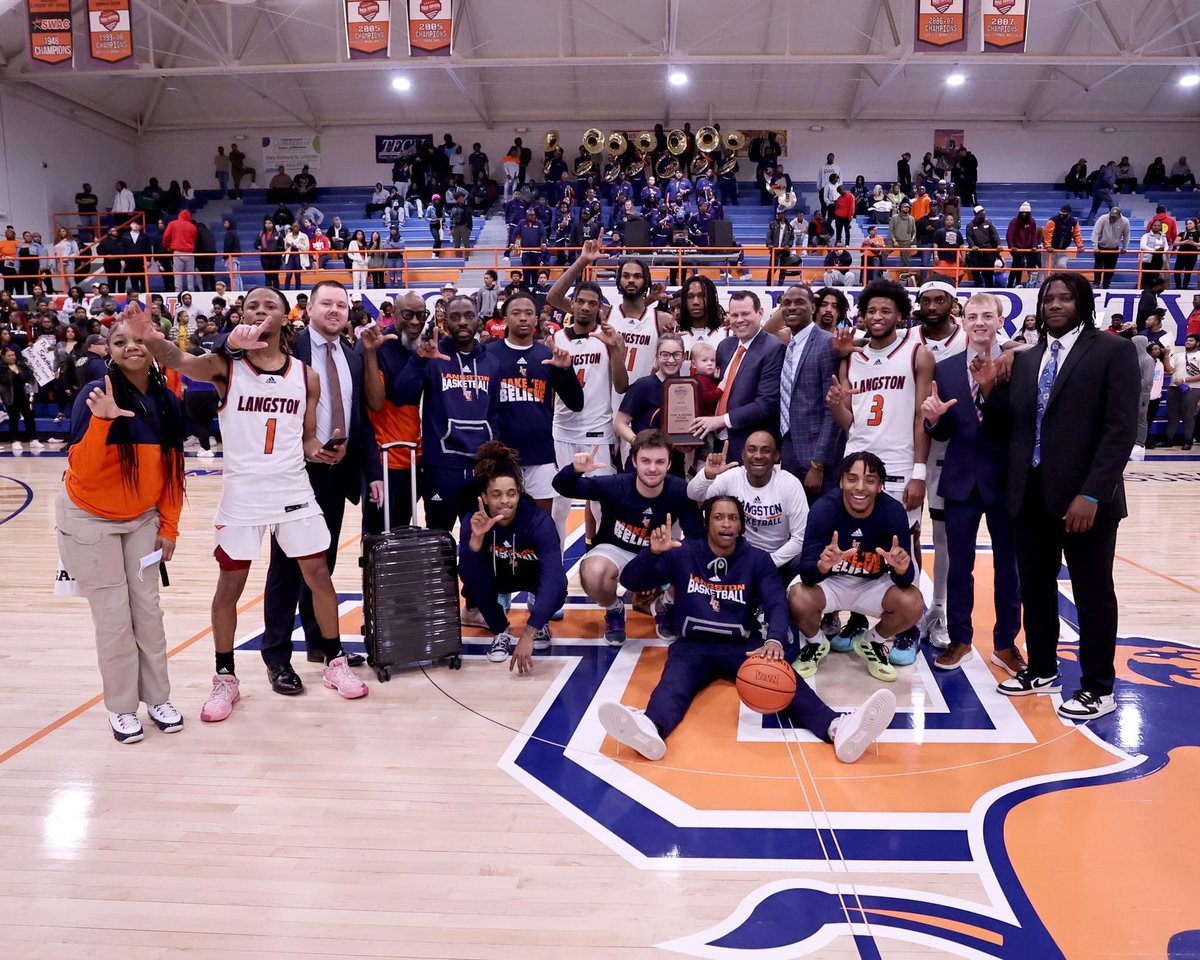 Why not Langston University 🦁
•Oklahoma’s ONLY HBCU
•Undefeated at Home 22-23’
•SAC Regular Season &amp; Tournament Champs
•4 All Conference Players (1 All American)
•Sweet Sixteen Appearance
•31-3  (Year 1) 
#L’sUp 🦁