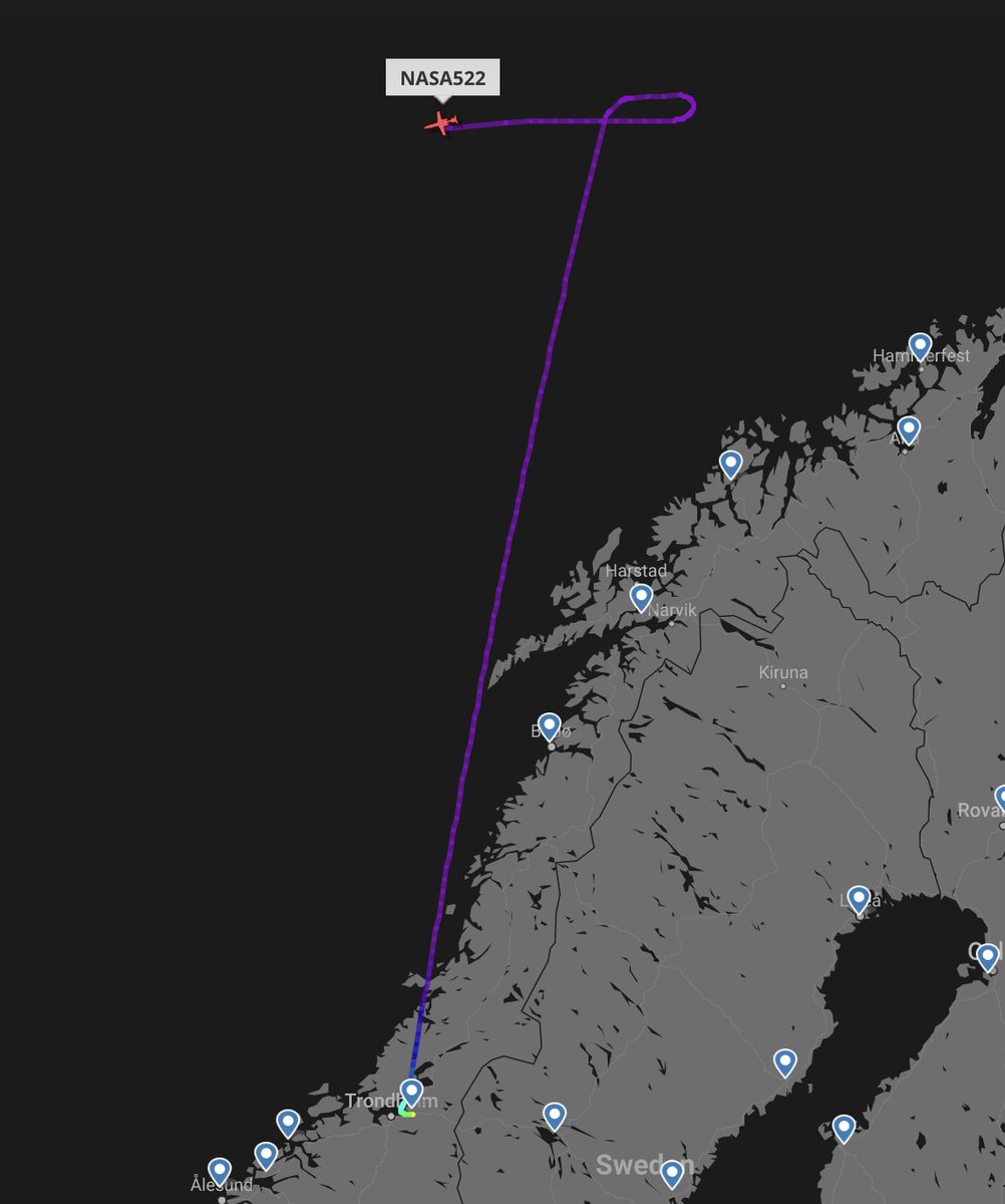 TheSnoopySnoop's tweet photo. #NASA522 πΊπΈ NASA
Gulfstream IV, N522NA
Operating out of Trondheim, Norway at 37,950ft
#AvGeek #Planespotting https://t.co/fw304eC9Wn