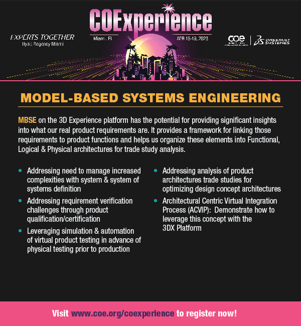 COEHQ's tweet photo. Did you hear the news? #COExperience is bringing MBSE as a new Hot Topic to Miami this April 16-19! COE has committed to MBSE education to ensure our members are keeping up with industry innovations and evolving standards. Learn more, then register: https://t.co/t5faDocJfS https://t.co/s4Mfhermom