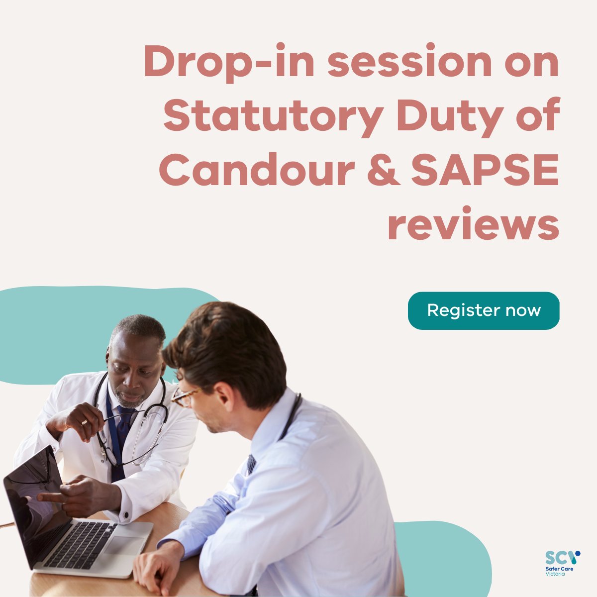SaferCareVic's tweet photo. Join us on April 6 for a drop-in session on Statutory Duty of Candour &amp; SAPSE reviews! Learn from experts &amp; connect with fellow health professionals. Register now: https://t.co/Nb0n93vvjb #SaferCareVictoria #StatutoryDutyOfCandour #SAPSE #HealthProfessionals https://t.co/1bOgp63U7V