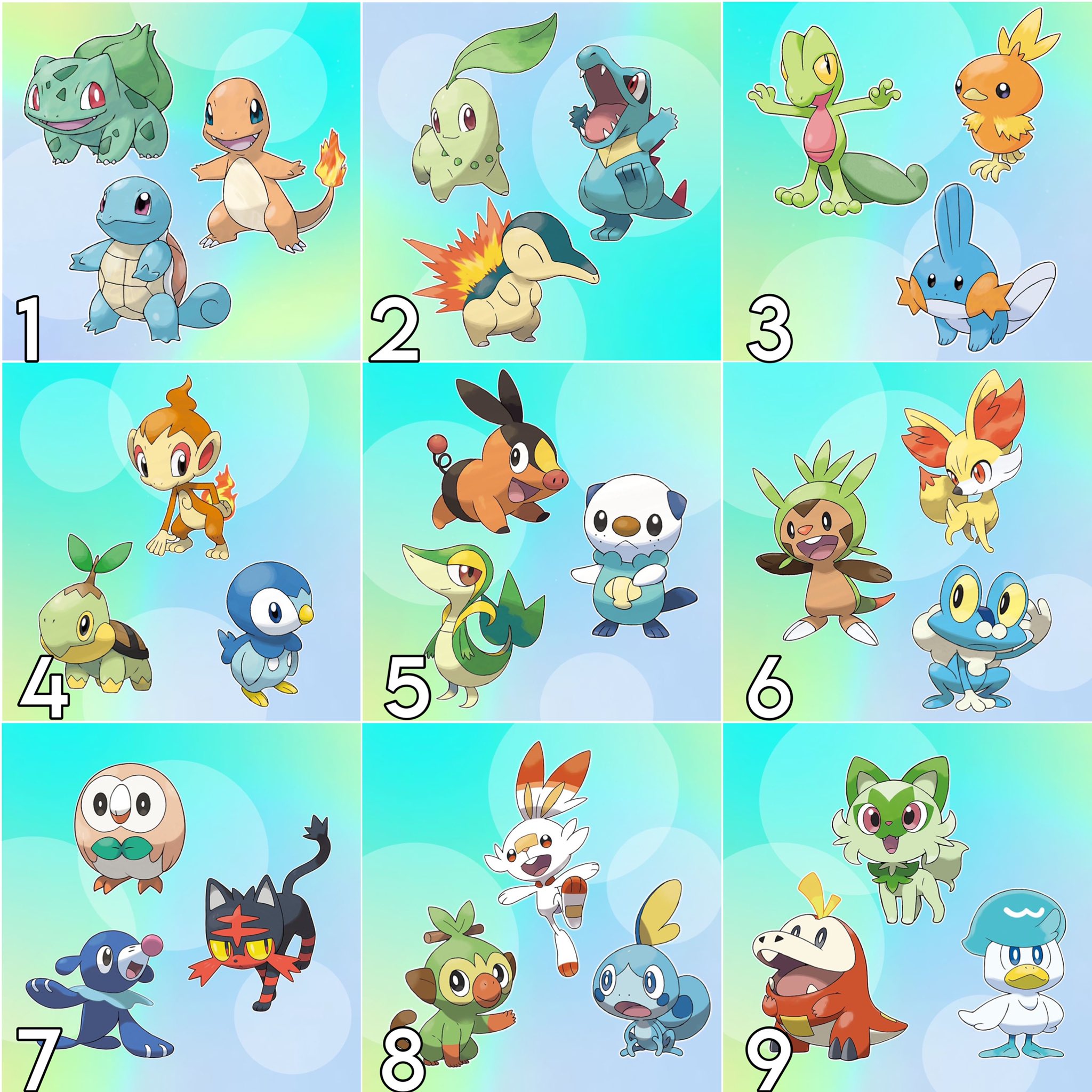 Iniciais da 1° a 5° geração  Pokemon art, Pokemon starters, Pokemon