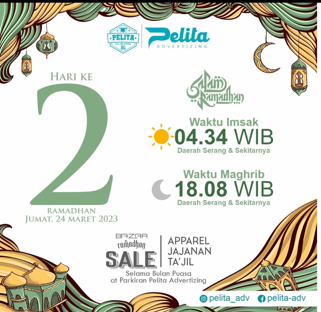 Jadwal imsakiyah di hari kedua untuk wilayah serang Dan sekitarnya
Inget Jersey custom inget pelitaAdv...

#jersey #jerseyfutsal #jerseymurah #jerseybola #football #futsal #jerseyprinting #newjersey  #customjersey #footballjersey