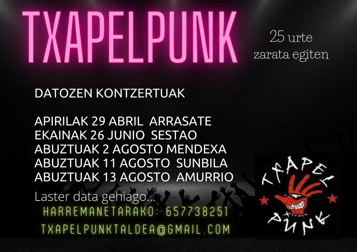 Datozen kontzertuak, laster data gehiago… 
Siguientes conciertos, pronto nuevas fechas…