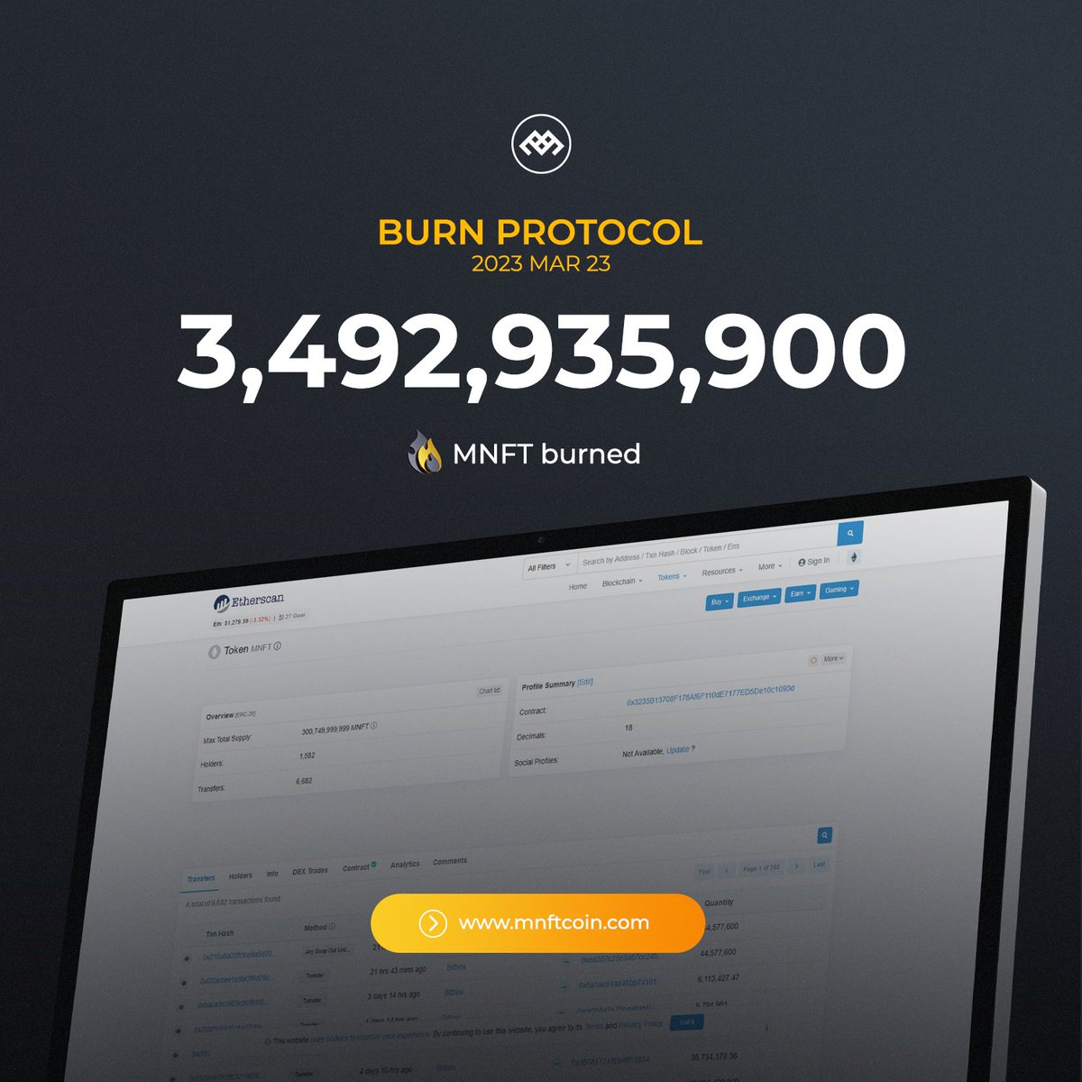 MNFT_World's tweet image. GM!
🔥MNFT Burn #9

Burn Link: etherscan.io/tx/0x981d0f3b8…

#Burn #Burnprotocol #MNFT