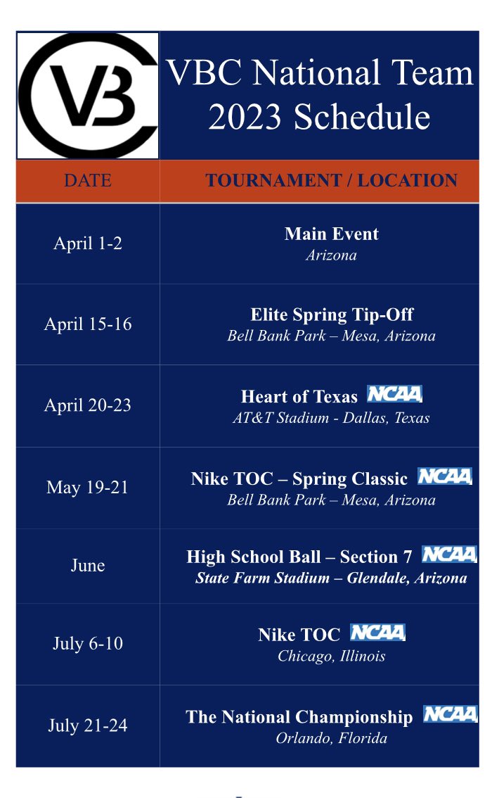VBC National Schedule