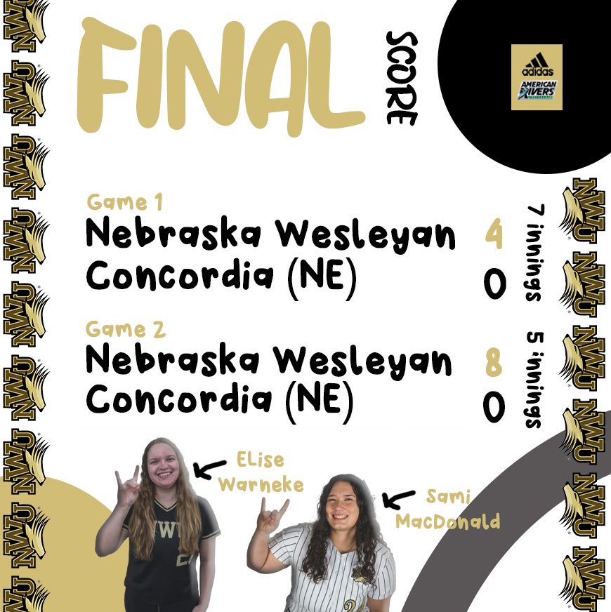 NWU_SOFTBALL's tweet photo. Thatโs how you ๐๐ผbounce back๐๐ผ !!! Pwolves sweep on the day!!
Pwolf shoutout to Senior Elise Warneke and Junior Sami Macdonald! Elise pitched 12 SCORELESS innings and Sami went 4-6 on the day! ๐๐ช๐ผ
#pwolfnation #yipyip #pdubs https://t.co/UghK46p6U7