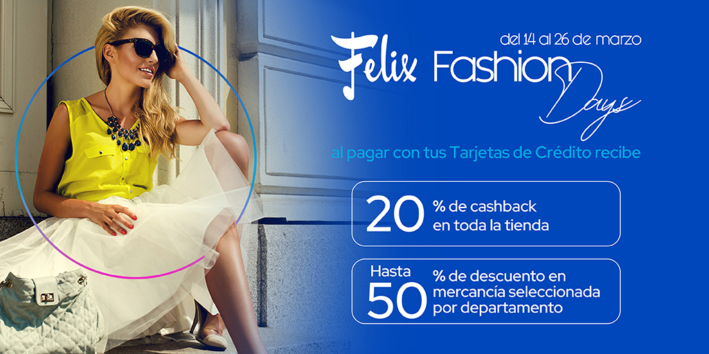 Globalbankpa's tweet photo. Disfruta el fashion days en @felixonlinepanama ✨
Recibe 20% cashback en toda la tienda y 50% de descuento en mercancía seleccionada al pagar con tus #TarjetasDeCrédito Global Bank.💳😉
*Promoción válida del 14 al 26 de marzo de 2023
#GlobalBank #GlobalPromo https://t.co/IEoFYoJFXs