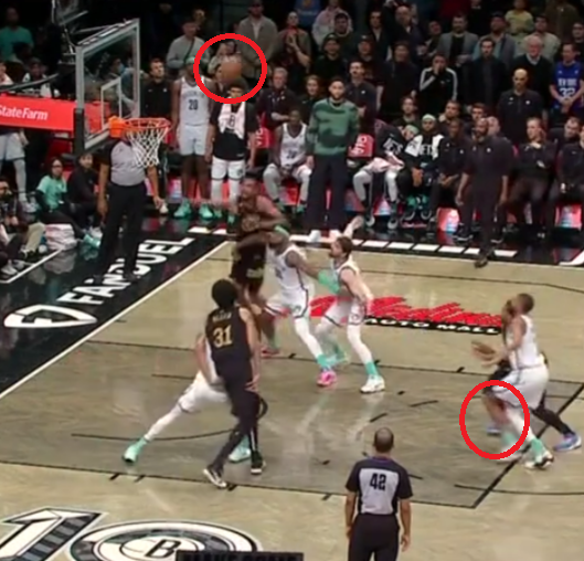 CraigMilkowski's tweet photo. I don't just use video for horse racing. Clear lane violation by Donovan Mitchell on his free throw that @NBAOfficial missed somehow led to Cavs winning. I'm sure the L2M report win will appease NJ. #NBA #CavsVsNets https://t.co/7P3HKv40kq
