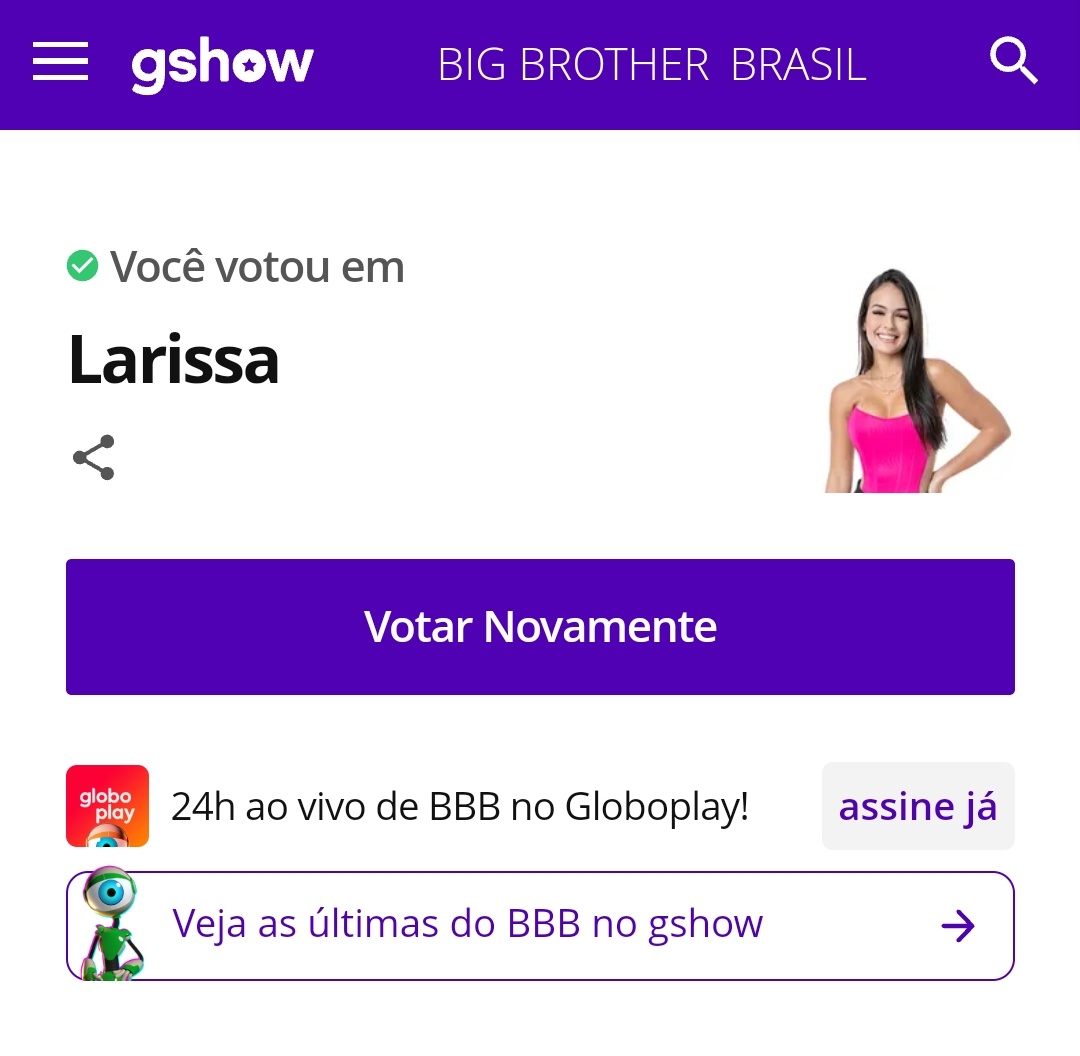thiagomms_'s tweet photo. Ainda consegui votar um segundo a antes de encerrar! #VoltaLari #BBB23 https://t.co/3vnWtQ8JDE