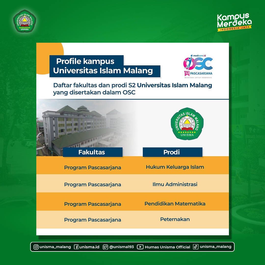 unisma193's tweet photo. Assalamu'alaikum #Pejuangbeasiswa 🙌 siapa yang mau lanjut S2 dengan beasiswa?
Beasiswa OSC S2 sudah dibuka loh.. yuk daftar sekarang di https://t.co/PYVuTPS6TA ya!

#unismamalang #beasiswa https://t.co/RnRUY219jQ