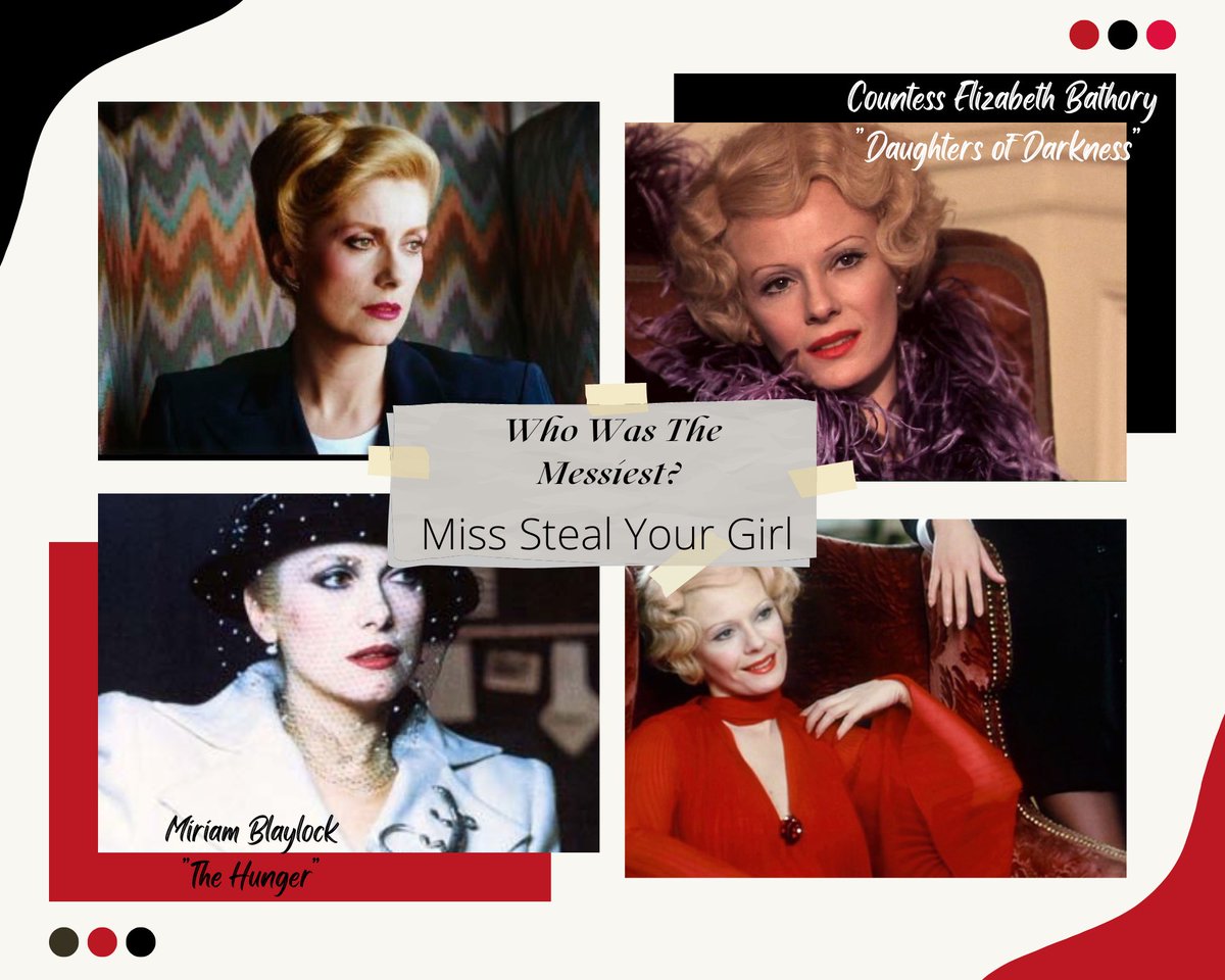 theanticritic's tweet photo. Queer Horror (&amp; horror fans in general): Who was the messiest in the Miss Steal Your Girl Pageant? Countess Bathory of #DaughtersOfDarkness or Miriam Blaylock of #TheHunger #QueerHorror #MiriamBlaylock #CountessElizabethBathory #LesbianVampires #BisexualVampires  #QueerVampires https://t.co/Z6KD4rDHdW