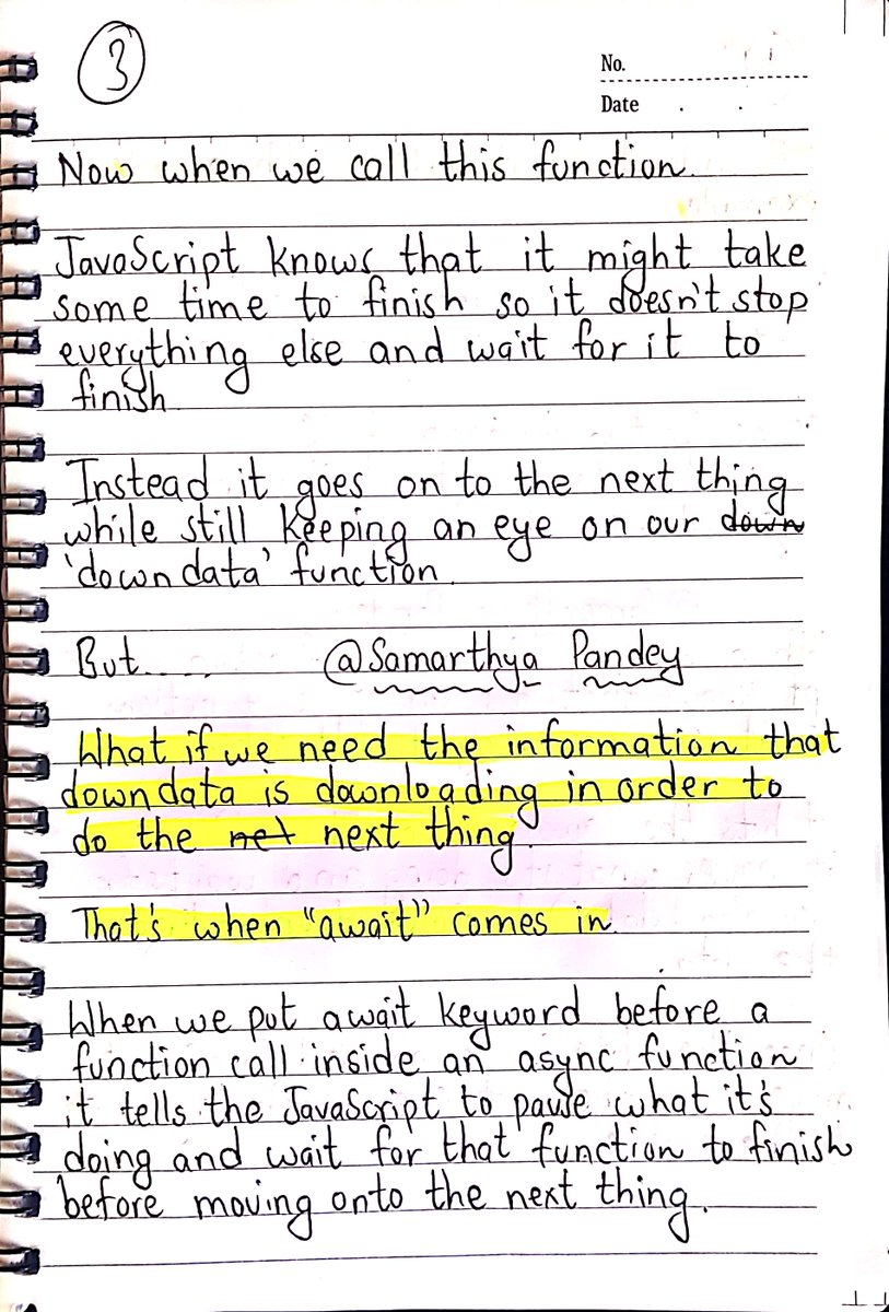 sama_rthya's tweet photo. Sharing my personal Handwritten JavaScript Notes.

100% FREE.
Day-02

Today it's about Async/Await  in JavaScript.

In this  handwritten notes, you will cover and understand

-Async/Await basic with simple definition.

-Real life example of Async/Await.

-Code Example(Explained) https://t.co/vn9erirc1f