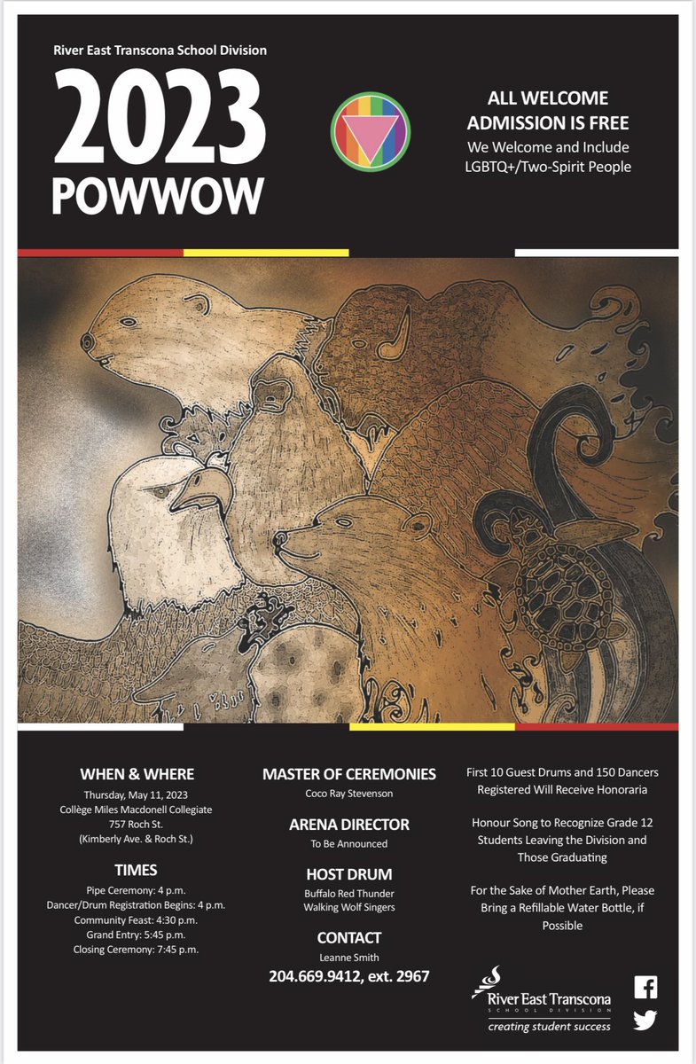 LeanneSmithK's tweet image. @RETSDschools 2023 Community Powwow! May 11th @cmmc_RETSD! Looking forward to seeing the community, students, and staff! #manitobapowwow