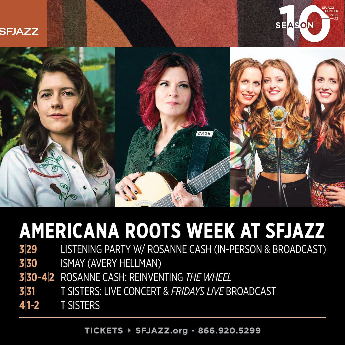 HSBFest's tweet photo. SFJAZZ presents an Americana Roots Week Mar 29-Apr 2, featuring @IsmayMusic aka Avery Hellman (granddaughter of Warren Hellman), T Sisters, and legendary singer/songwriter Rosanne Cash. https://t.co/IwXXzElV2u
#ismaymusic
#tsisters
#rosannecash
#sfjazz
#hardlystrictlybluegrass https://t.co/QcDnJzeshi