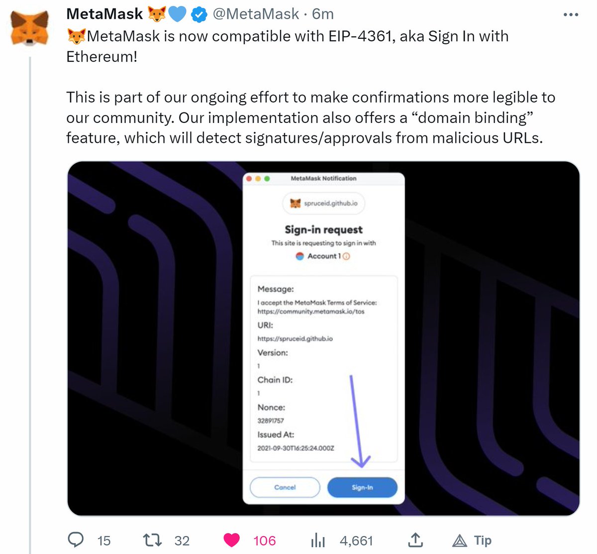 Metamask just implemented Sign in With Ethereum