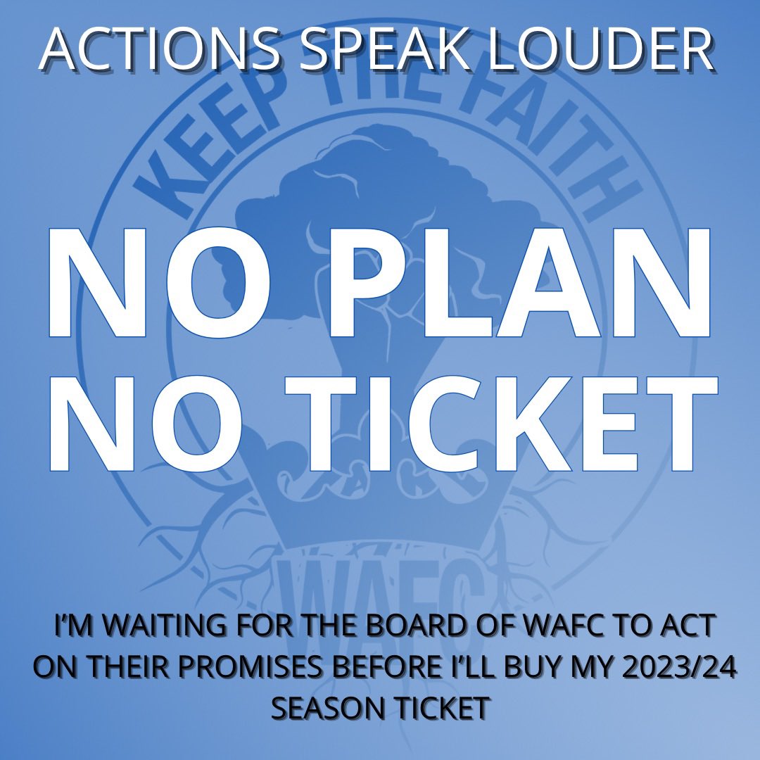IndieLatics's tweet photo. Nice to see the support keep rolling in.  Lots of people declaring that they’re not planning on renewing their season ticket until the board are clear about the plans for the club. 

Join them here… 

https://t.co/VenDgLzUdF

#NoPlanNoTicket #WAFC https://t.co/CBYdaykYt8