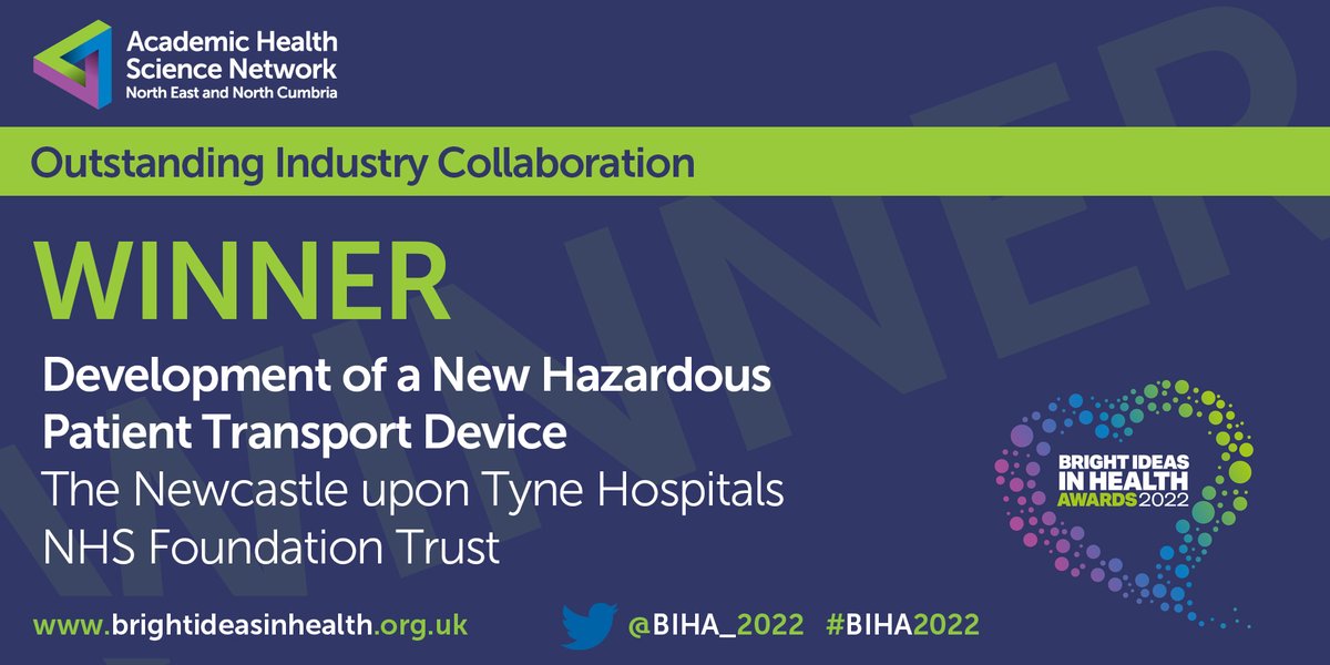 And the winner of the ‘Outstanding Industry Collaboration’ award is… 

🌟 Development of a New Hazardous Patient Transport Device by The Newcastle upon Tyne Hospitals NHS Foundation Trust <a href="/NewcastleHosps/">Newcastle Hospitals</a> 👏 

Congratulations! #BIHA2022
