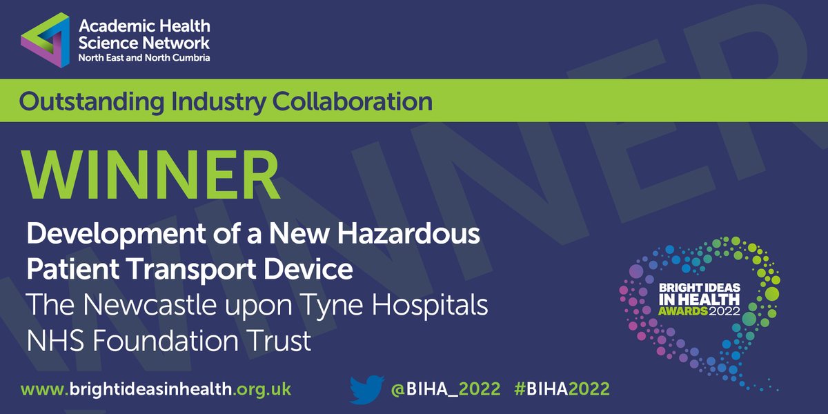 And the winner of the ‘Outstanding Industry Collaboration’ award is… 

🌟 Development of a New Hazardous Patient Transport Device by The Newcastle upon Tyne Hospitals NHS Foundation Trust @NewcastleHosps 👏 

Congratulations! #BIHA2022