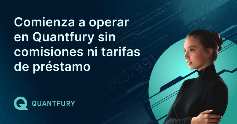 quantfury's tweet photo. Trading sin comisiones ni tarifas de préstamo. Descarga la aplicación de Quantfury hoy mismo.