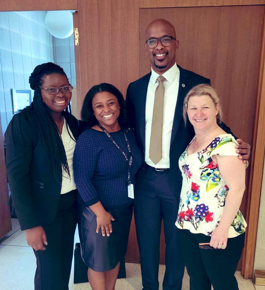 HHSRegionIV's tweet photo. Regional Director Tyson visit to the NC state capitol - cheers to Medicaid Expansion! (Photo with NC State Rep. Diamond Staton-Williams &amp; Rep. Laura Budd) #HHS #ACA #MedicaidExpansion #Healthcare https://t.co/EcB3epHqJJ
