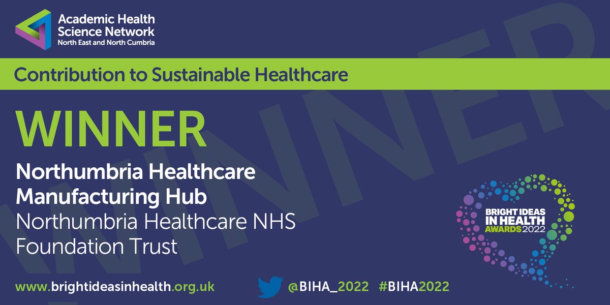 The winner of the ‘Contribution to Sustainable Healthcare’ award is… 

🌟 Northumbria Healthcare Manufacturing Hub by Northumbria Healthcare NHS Foundation Trust <a href="/NorthumbriaNHS/">NorthumbriaNHS</a> 👏 

Congratulations! #BIHA2022