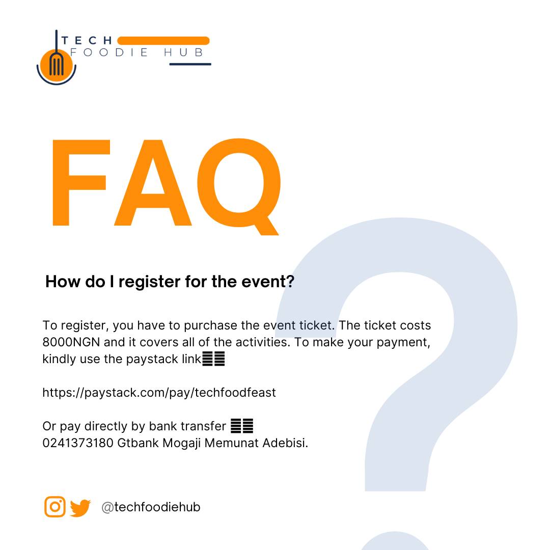 MaymounahMogaji's tweet photo. Kindly go through the images to learn more about our event, hoping to see you there!
#techfoodfeast
#networking
#foodlovers
#techies https://t.co/lyECzpcmpf