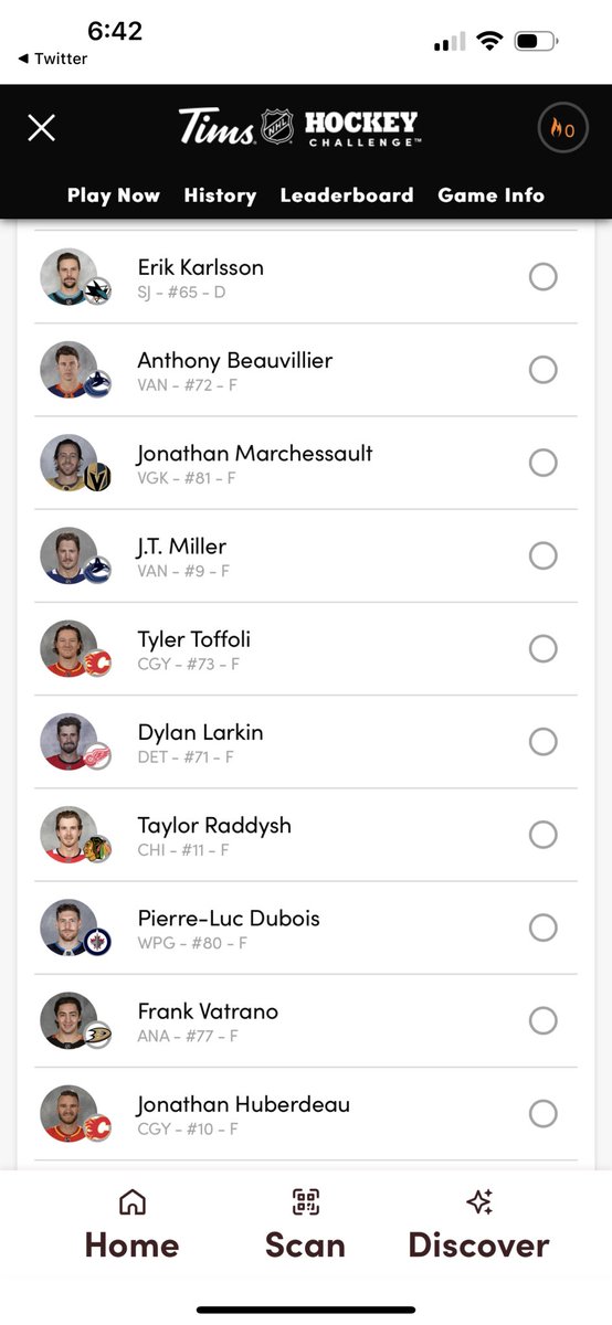 Agaraci66's tweet photo. @TimHortons Sorry, your link simply takes me back to the app. Not sure what you need to know. I’ve spoken to multiple people today and it’s the same for all. The Leaf and Florida game is not available on the app to select players. Why is that? https://t.co/BhlygU57il