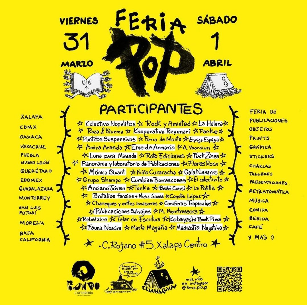 IskanderEdule's tweet photo. Feria PoP en #Xalapa 📍
🗓️ 31 y 1 de abril
#fanzines✂️ de todos colores y en distintos formatos con la
#KooperativaReyenari👊🏽 y #RozayQuema🔥 https://t.co/Md5z4bzUeh