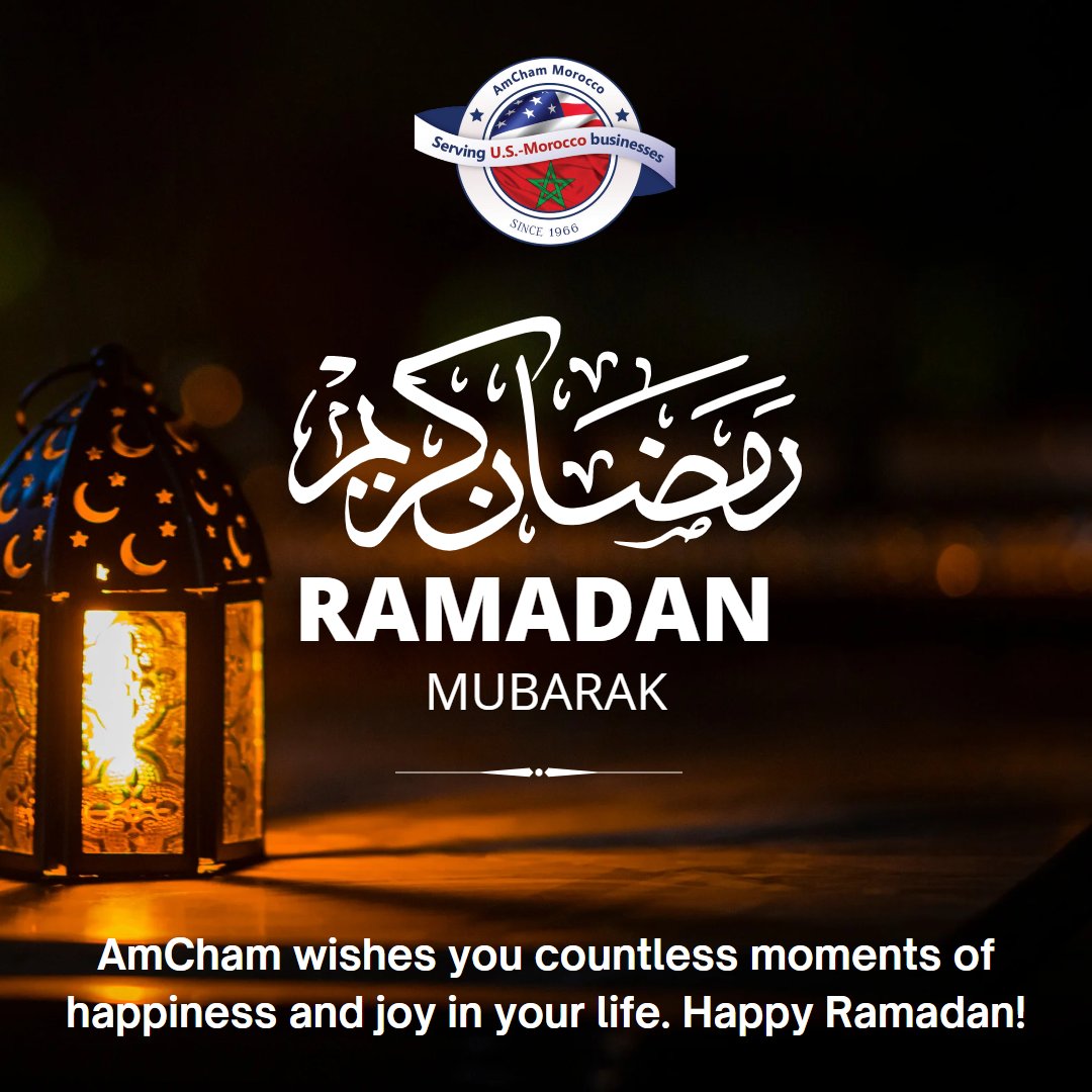 AmchamMaroc's tweet photo. AmCham Morocco would like to extend its warmest wishes to all those observing Ramadan. May this month bring you and your loved ones peace, blessings, and an opportunity for personal growth and renewal.
#Ramadan #RamadanKareem #MuslimCommunity #SpiritualGrowth #GivingBack https://t.co/DzOcjRBxQg
