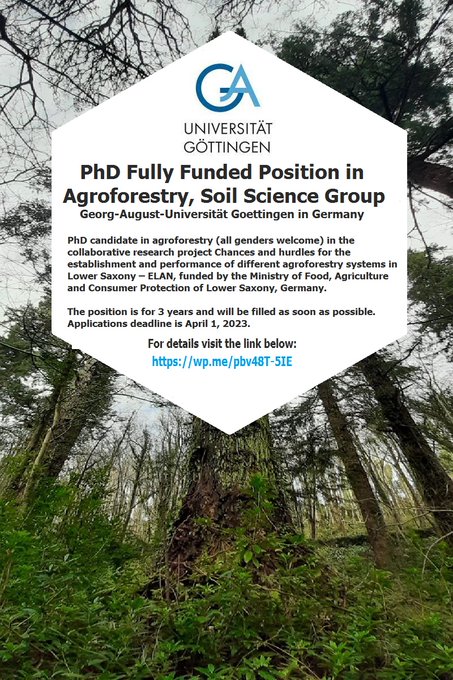 agristok's tweet photo. 📌 PhD Fully Funded Position in Agroforestry in the Soil Science group at the Georg-August-Universität Goettingen in Germany 🇩🇪... Please Retweet and spread the word! For details visit the link below👉 https://t.co/5OLtnmTZNQ https://t.co/wHYNIuOCBI