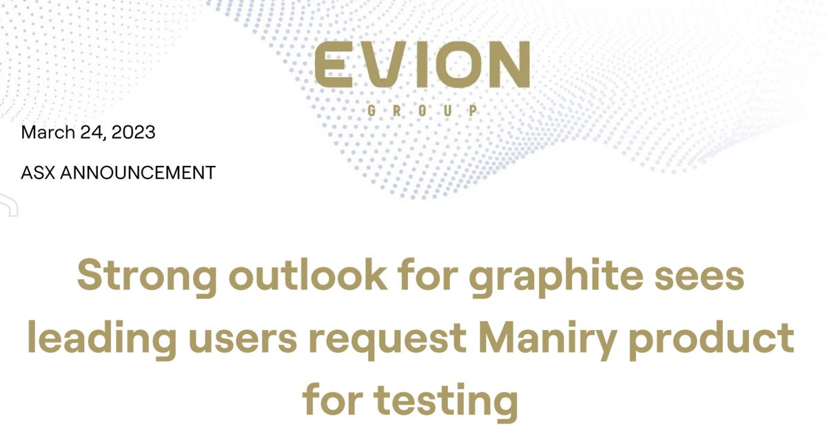 EvionGroup's tweet image. $EVG is making strong progress towards its goal of having forecast production from the #Maniry #graphite project covered by binding offtake contracts, with leading users requesting product for testing.

#ASX release ➡️ bit.ly/3lAqSui

$EVG.ax #ASXnews