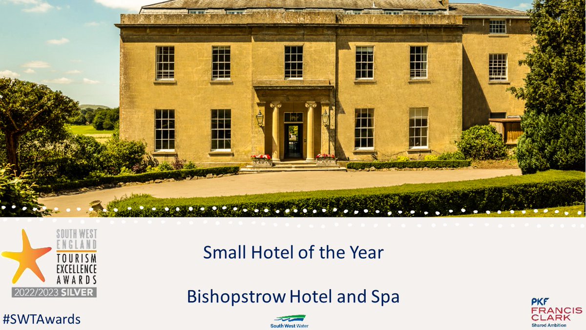 swtourismawards's tweet photo. Two Silver awards in the @pkfFrancisClark #SmallHotel category next – well done to @bishopstrow and also @The_Pig_Hotel #PIGontheBeach in #Dorset https://t.co/SsJGG9g8HG