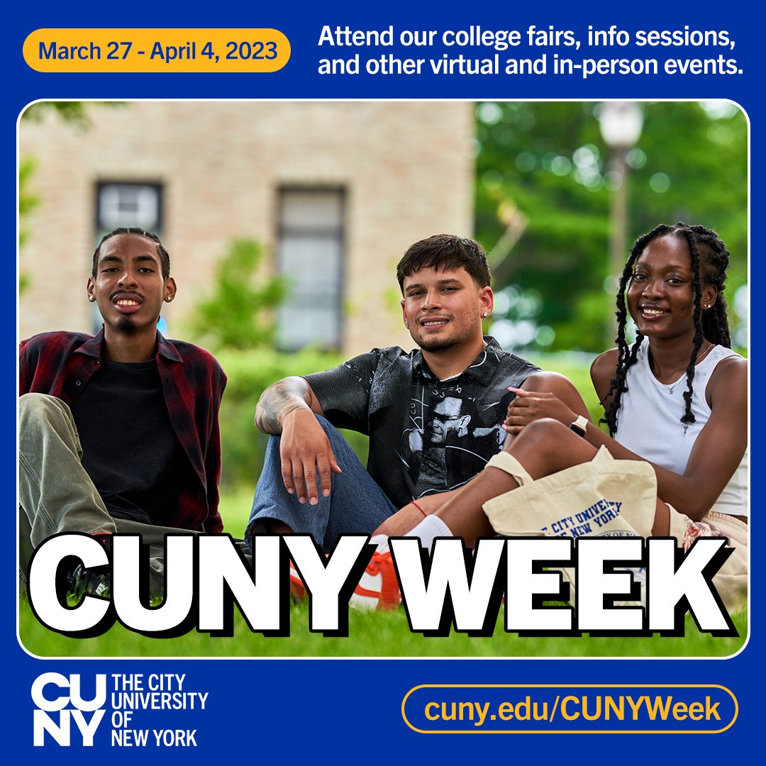 📣Calling all prospective students!📣 Join us at CUNY Week! 🗽 On March 28 and 30, our admissions team will host in-person info sessions, campus tours and much more! 🤩 Rsvp here: ow.ly/A0PN50Nor52 🌟 🔹@NYCSchools 🔹@BaruchMarxe 🔹@Baruch_Weissman 🔹@Baruch_Zicklin