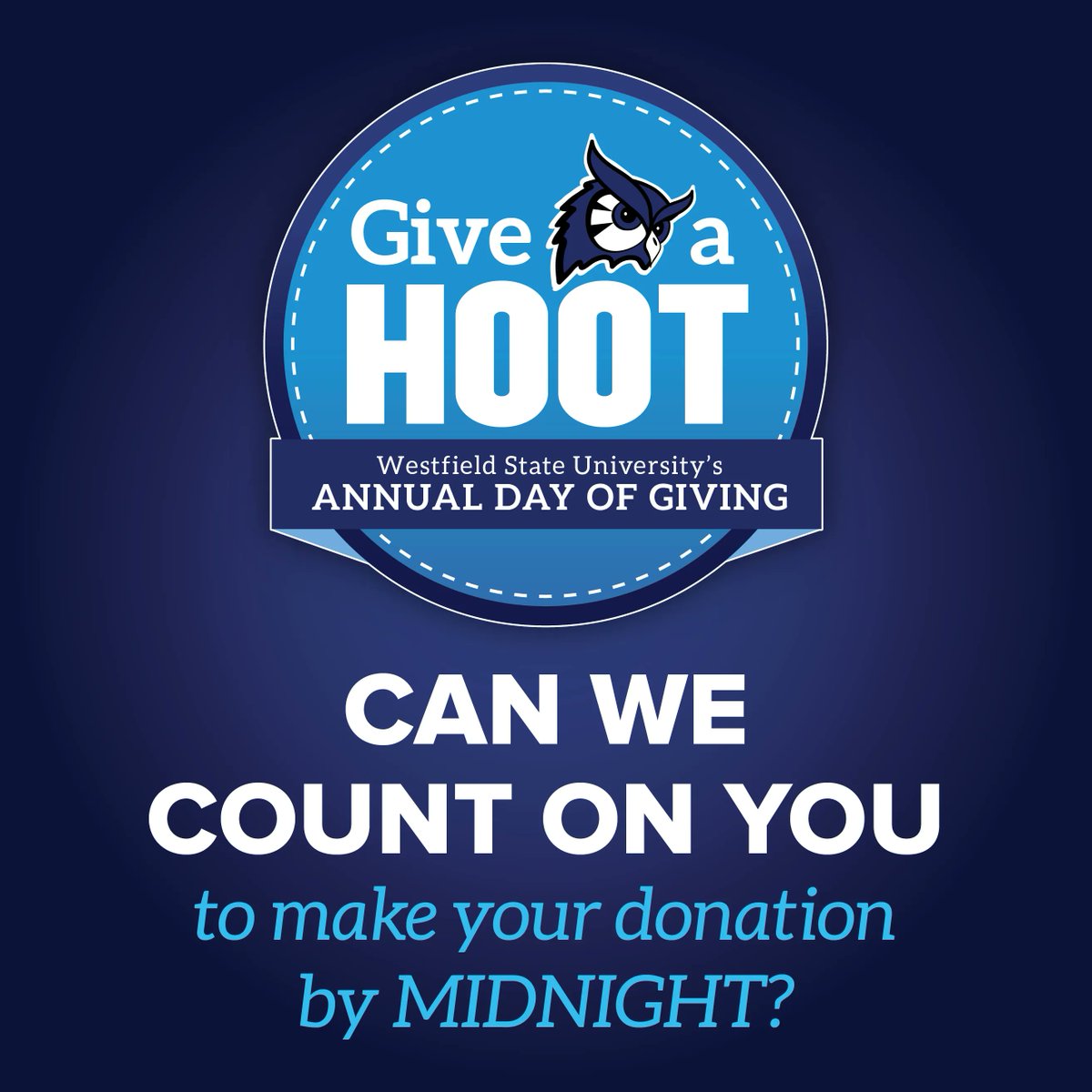 WestfieldAlumni's tweet photo. Attention night Owls, can we count on you to join us in Giving a Hoot? Make your gift by Midnight at https://t.co/AWQsMKtq8s https://t.co/XK3wmHy6J1