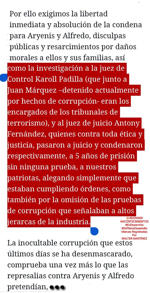 WalterDossier's tweet photo. EXIJO LIBERTAD PLENA INMEDIATA DE LOS JÓVENES INGENIEROS ALFREDO CHIRINOS Y ARYENIS TORREALBA VÍCTIMAS DE JUECES DE CONTROL DE JUICIO FISCALES CÚPULA DE .@PDVSA INMERSOS EN HECHOS DE CORRUPCIÓN DENUNCIADOS POR LOS INGENIEROS: SE USÓ EL SISTEMA DE JUSTICIA PARA ENTERRARLOS EN VIDA https://t.co/dex0HqhNb6