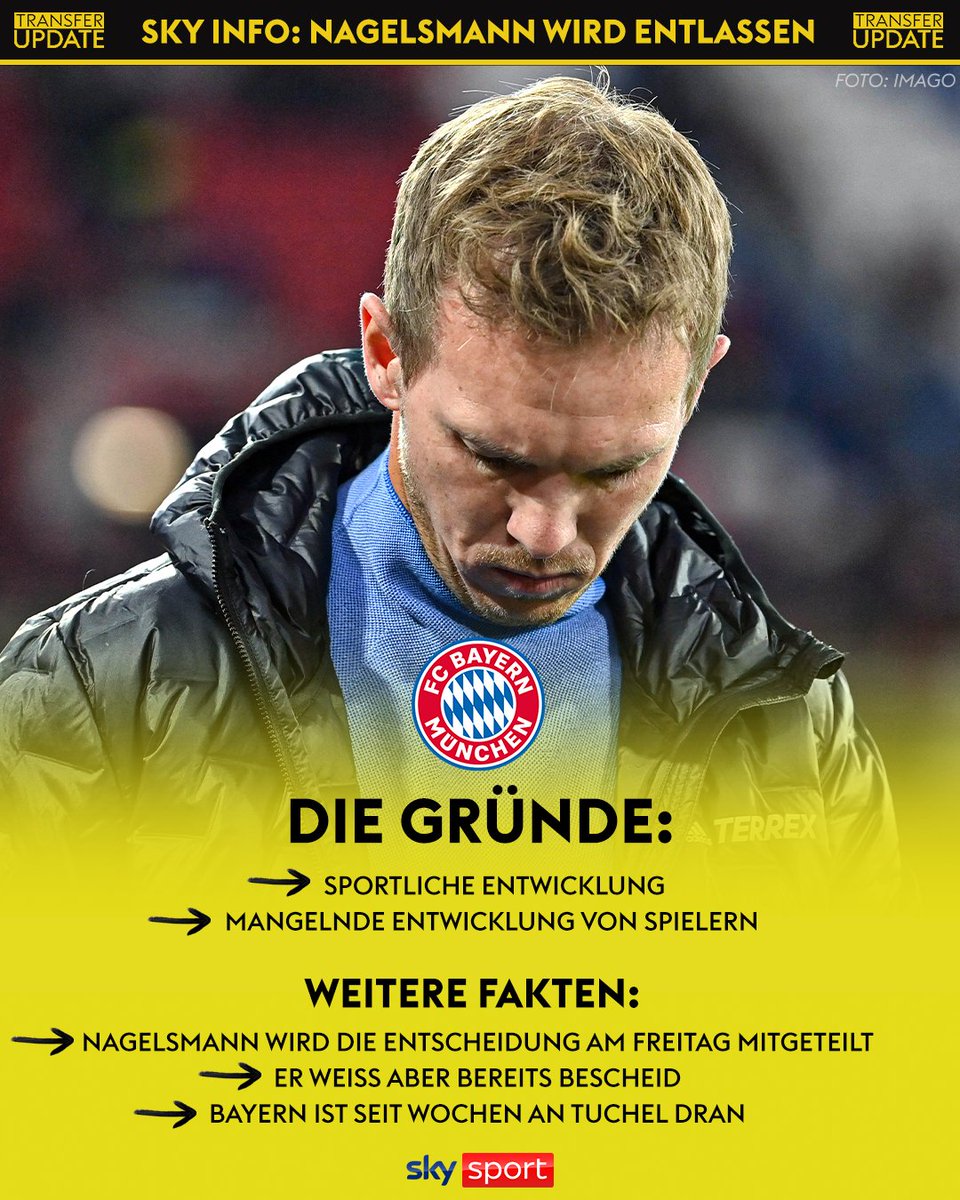 Tuchel wird neuer Bayern-Trainer! 🚨Und das ausgerechnet vor dem Duell gegen den BVB! 😳 (01.04. ab 17:30 Uhr live bei Sky!) 📺 

via <a href="/plettigoal/">Florian Plettenberg</a> <a href="/Sky_Torben/">Torben Hoffmann</a>

#Tuchel #Nagelsmann #FCBayern