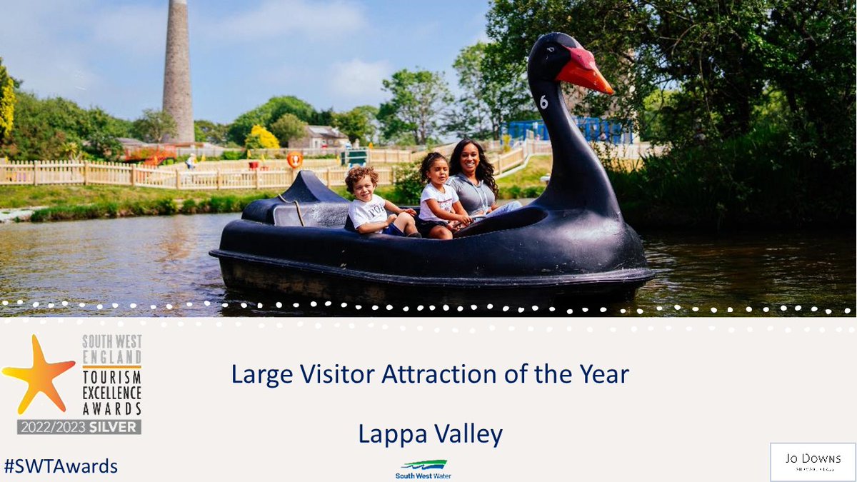 swtourismawards's tweet photo. Two teams celebrate their #jodownsglass #LargeAttraction Silver award – well done @Lappavalley and @WWTSlimbridge #SWTAwards https://t.co/TiuGndBjQE