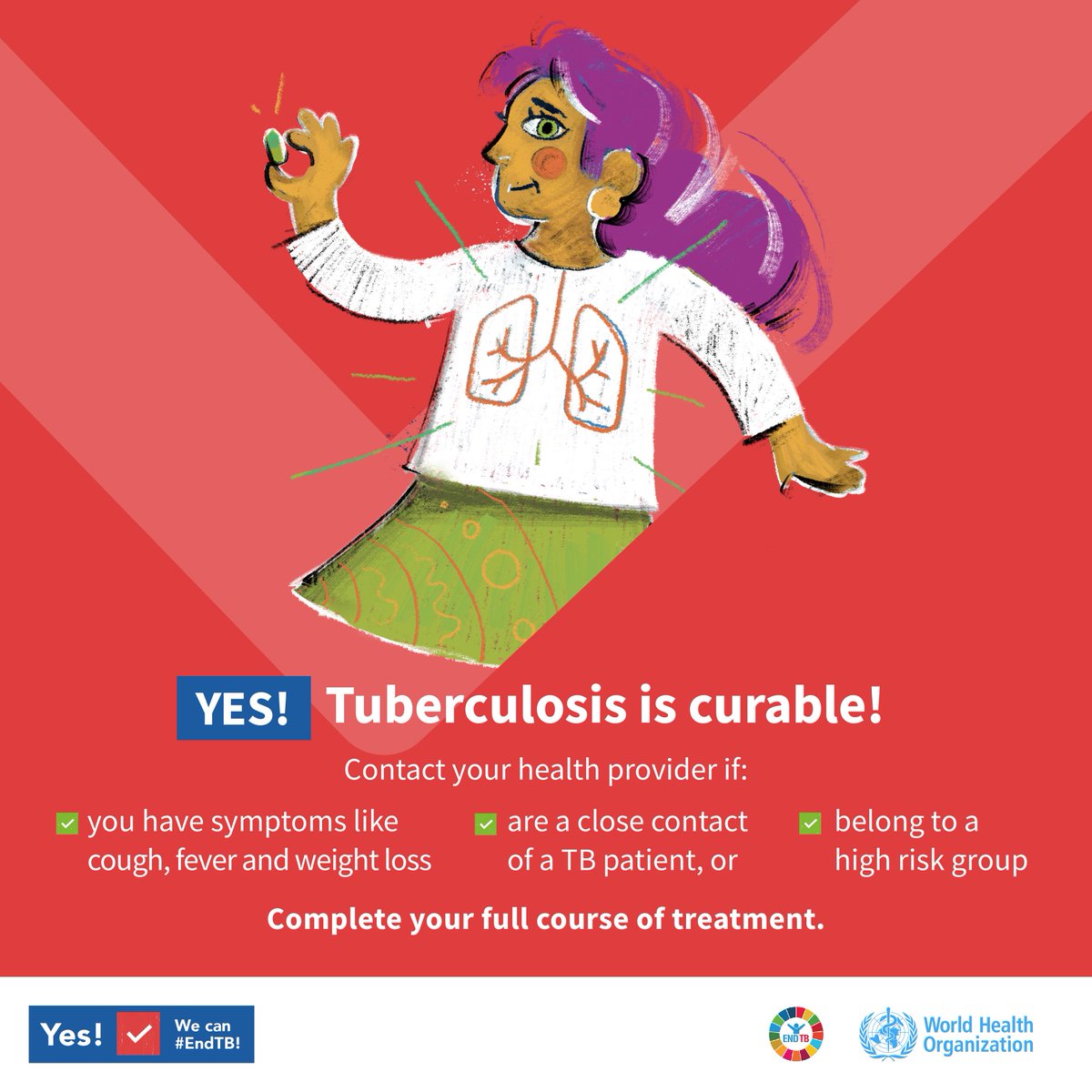 It's World Tuberculosis Day.

Tuberculosis - or TB - is caused by bacteria Mycobacterium tuberculosis that most often affect the lungs.

#Tuberculosis is curable and preventable bit.ly/3yYNwzx

#EndTB #WorldTBDay