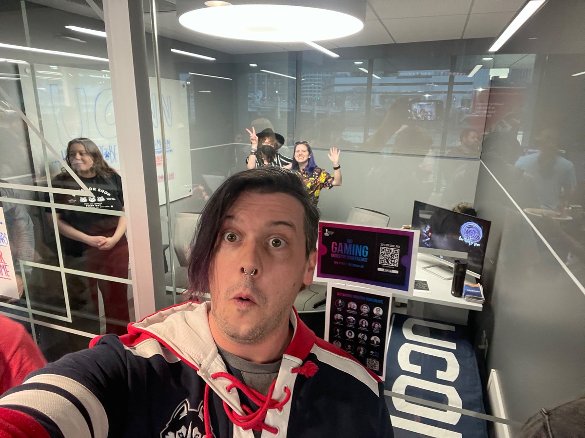 GameDevProf's tweet photo. It’s so invigorating seeing @UConnDMD students present their #gamedev projects at the Made in MA #PAXEast party!!! #bleedblue https://t.co/nuqaJBbzy0