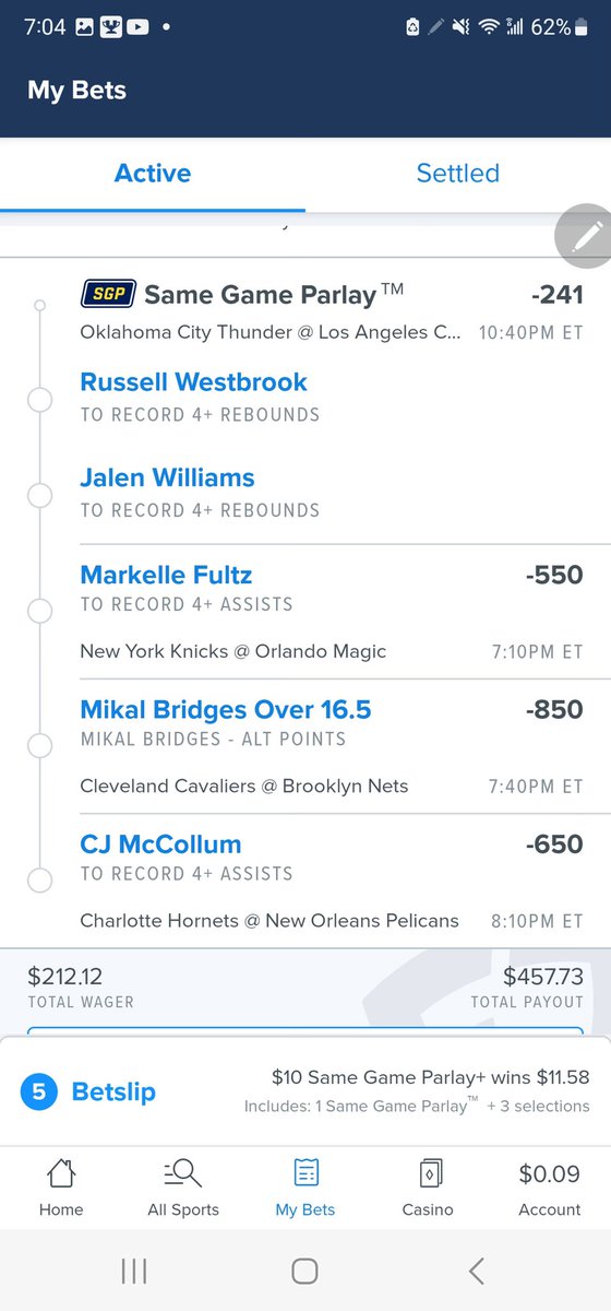ChapDaddyTV's tweet photo. Ladder Challenge Day 3:

Mikal Bridges over 16.5 points
Markelle Fultz 4+ assists
Russell Westbrook 4+ rebounds
Cj McCollum 4+ assists
Jalen Williams 4+ rebounds

#NBA #SGP #Prizepicks #fanduel #draftkings #LadderChallenge https://t.co/VY2J3Sawug